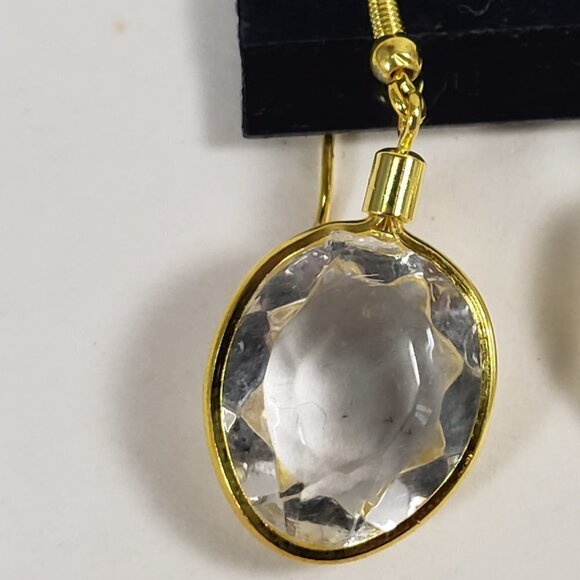 Elegant Clear Gem 1.5" Drop Earrings – Gold Tone Oval Dangle Lightweight Jewelry - Picture 6 of 8